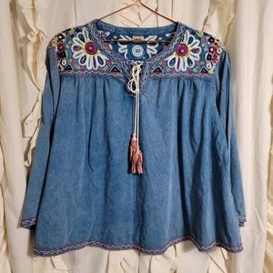 Double D Ranch Embroidered Acid Wash Swing Top Open Top Arm XL